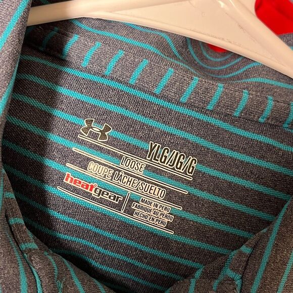 Under Armour Kids Blue Striped Polo Shirt Sz L - Picture 3 of 8